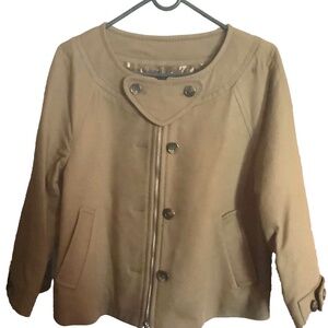 NEW, BCBG MaxAzria Tara Trapeze Woven Jacket, Tan/Brown, US Size: L, Retail:$298